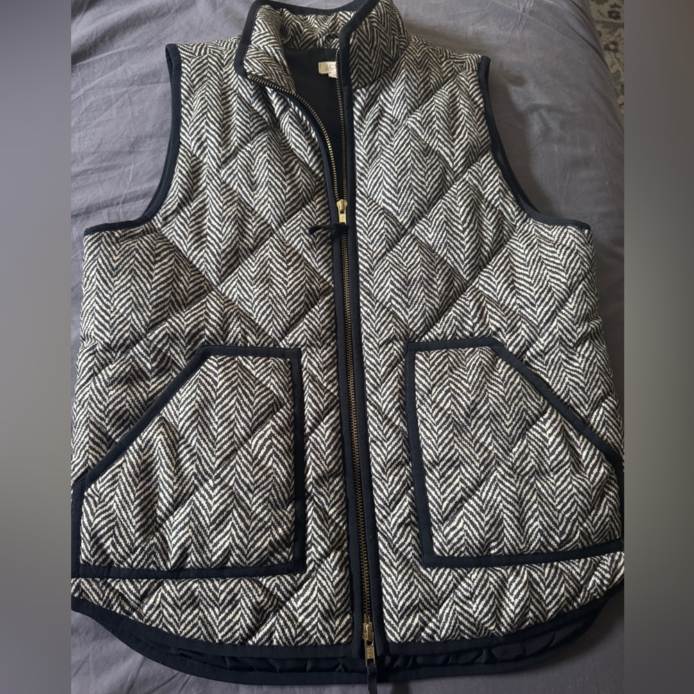 J. Crew Herringbone Quilted Vest in Black and Cream